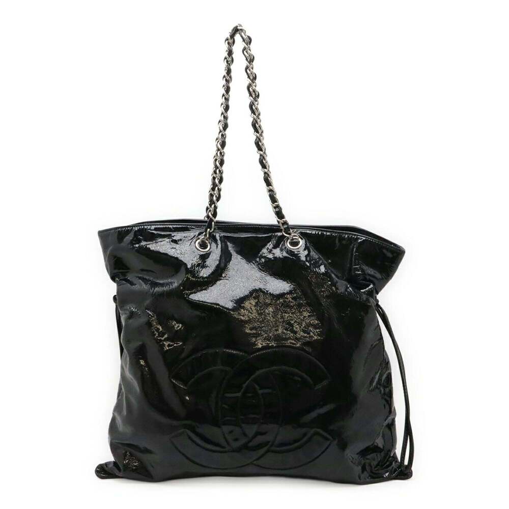 CHANEL Black Leather Logo Shoulder Bag